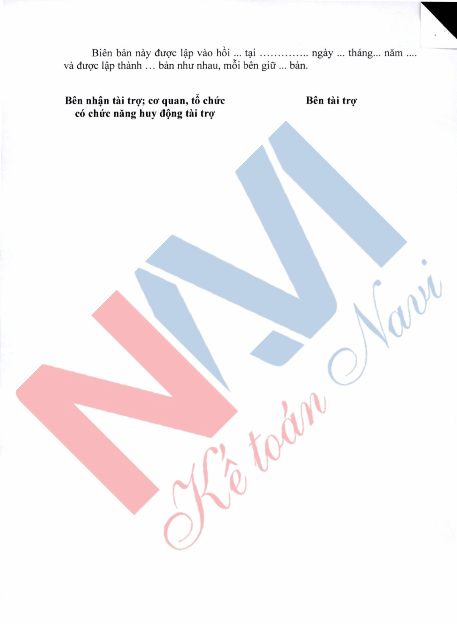 Mẫu số 01/TNDN Biên bản xác nhận khoản tài trợ