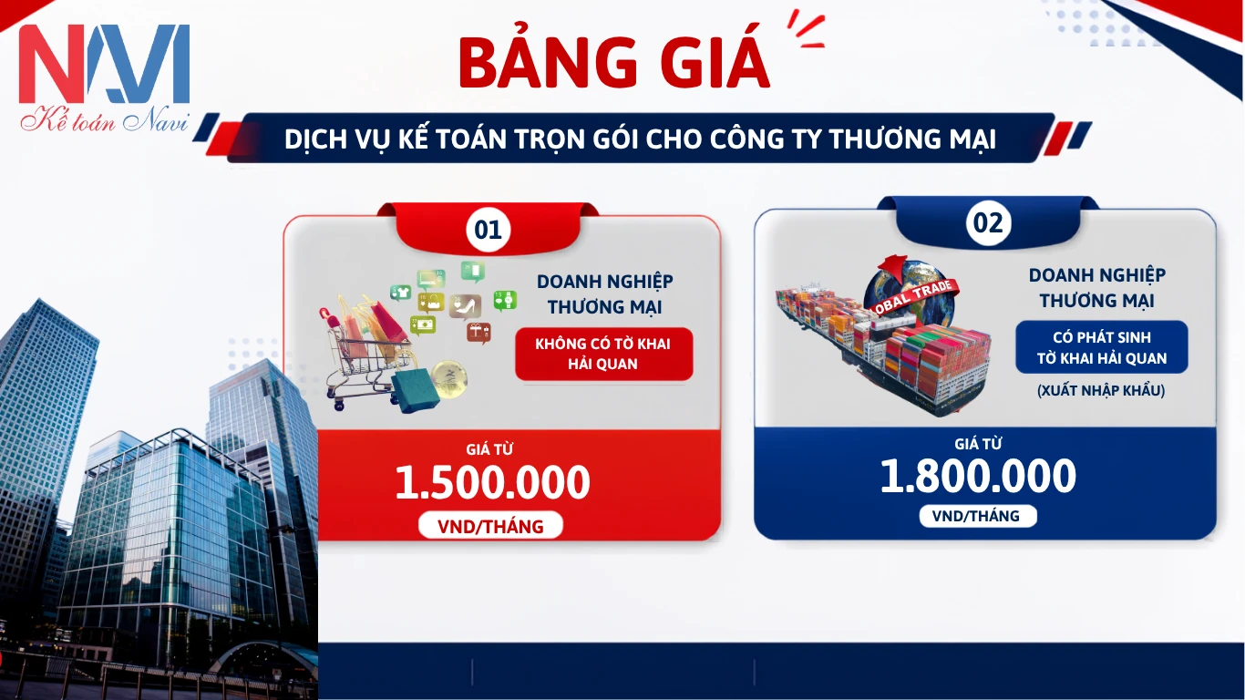 Bảng giá kế toán trọn gói cho công ty thương mại